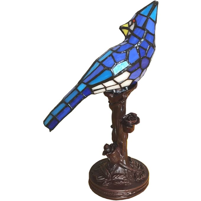 Lumilamp Tiffany Tafellamp Vogel 15x12x33 cm Blauw Polyresin