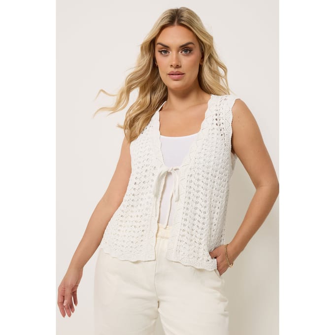Yours Ivoorwit Gebreid Gilet Met Golfbies Size 46-48