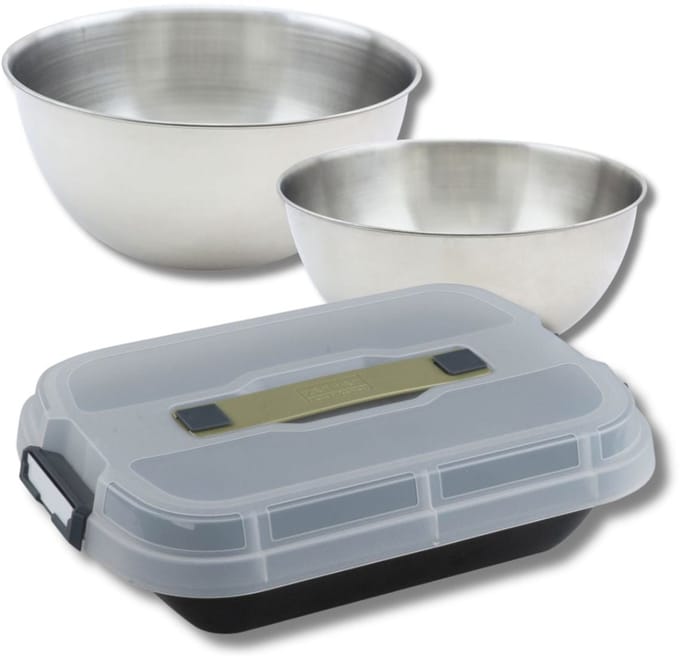 Set bakvorm voor taarten 34 x 24 cm met deksel, 2 mengkommen en 1 spatel Zenker