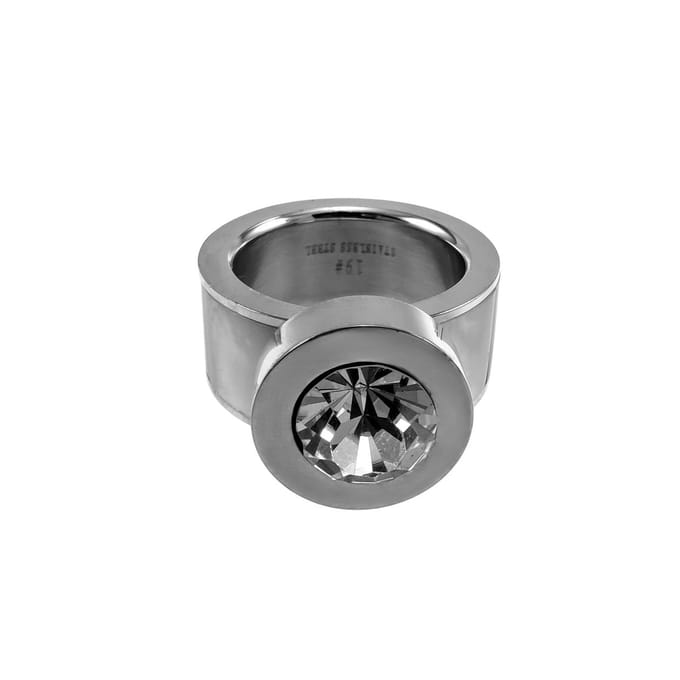 Brede Ring, Grote Ring met Parelmoer en Zirkonia, Gepolijst RVS, Dames