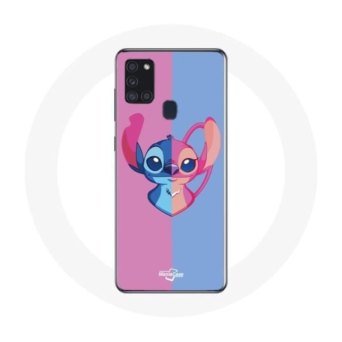 Samsung Galaxy A21S hoesje Stitch en engel blauw roze