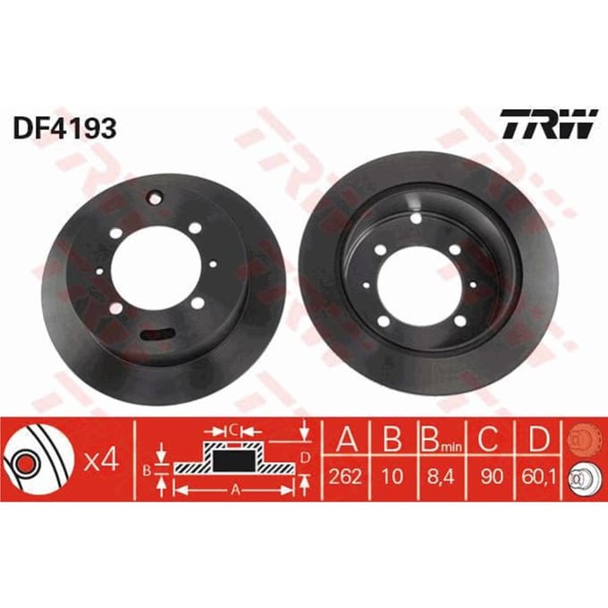 Remschijf TRW DF4193 achter, volledig, 1 Stuk