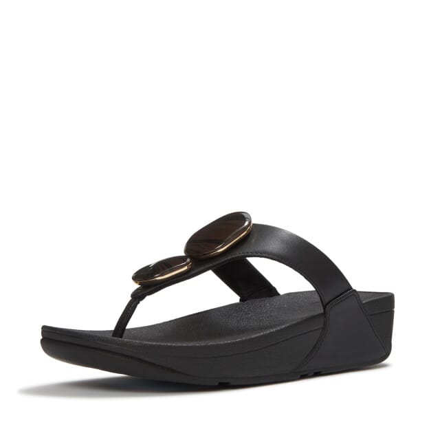 FITFLOP Lulu Marbled Stone Toe-post Slippers - Dames - Zwart - Maat 40