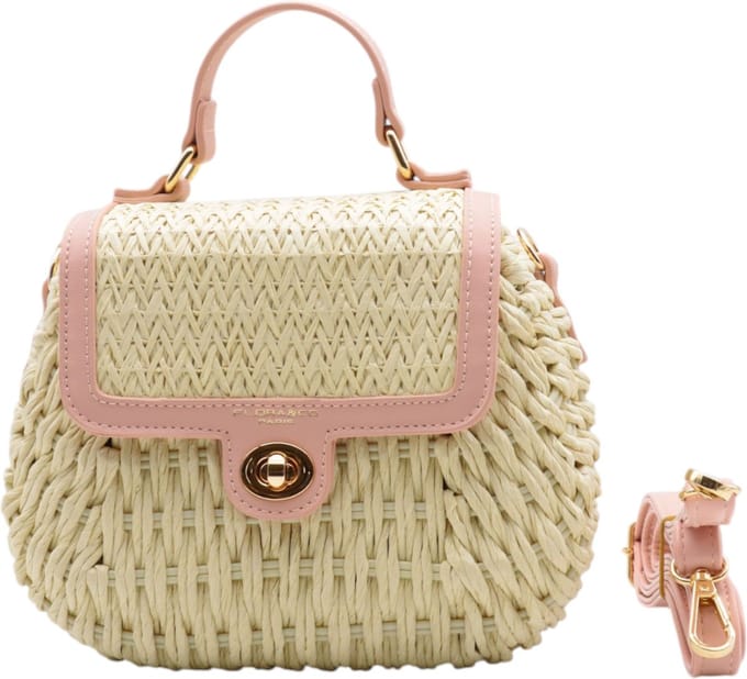 Flora & Co - trendy raffia crossbody tasje - roze