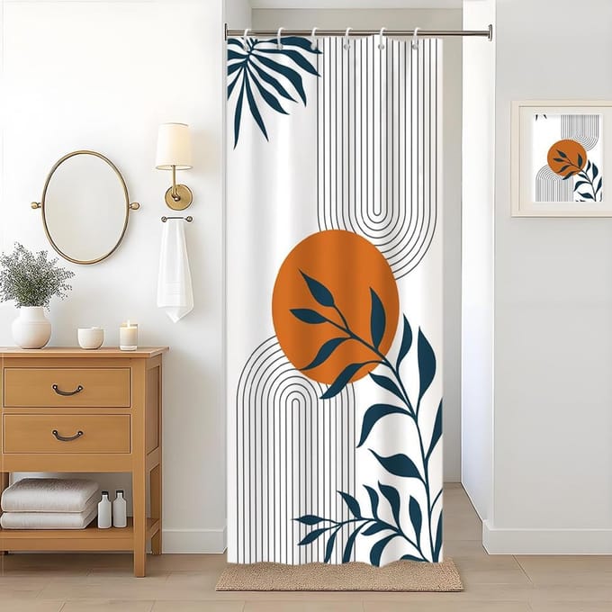 Abstract Boho Douchegordijn met Bladeren - Waterdicht en Wasbaar, 120 x 180 cm
