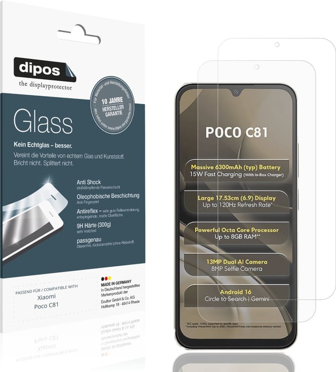 dipos – 2x Matte Pantserfolie geschikt voor Xiaomi Poco C81 | 9H Screenprotector