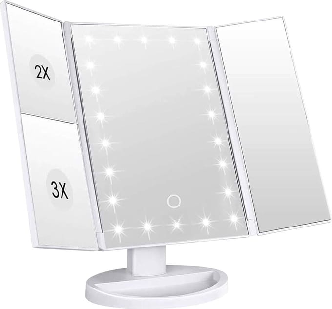 Intirilife Make-up spiegel met LED - Verlichte make-up spiegel Make-up tafel spiegel Inklapbaar wit