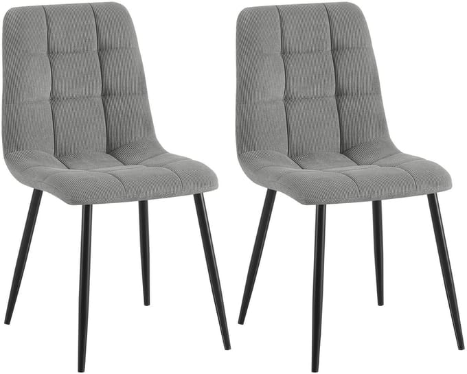 CLP Set van 2 Eetkamerstoelen Tilde - Gestoffeerd - Metalen Onderstel - belastbaar tot 150 kg - Ribstof/grijs