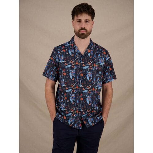 A Fish Named Fred Overhemd Korte Mouw Cubist Multicolor Navy  2XL