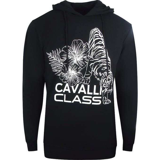 Cavalli Class zwarte hoodie met bloemenlogo