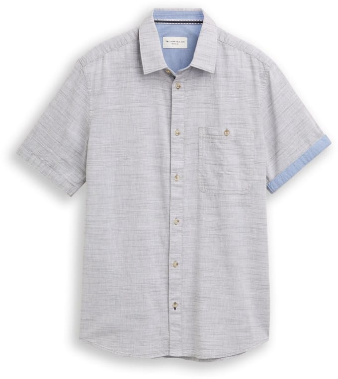 Tom Tailor - Regular fit katoenen overhemd met korte mouwen - Maat S - leaf green horizontal stripe