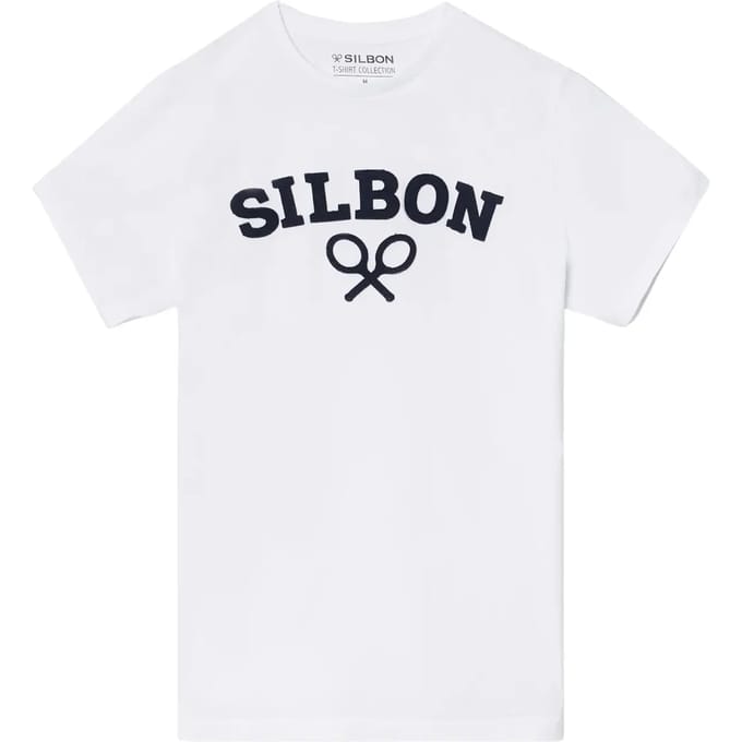 T-shirt met racketmotief op de borst Silbon