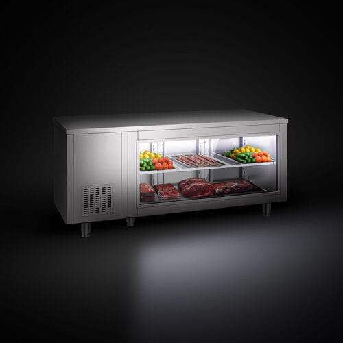 GGM Gastro Kühltisch - 1800x700mm - rückseitig 3 Türen - mit Glasfront