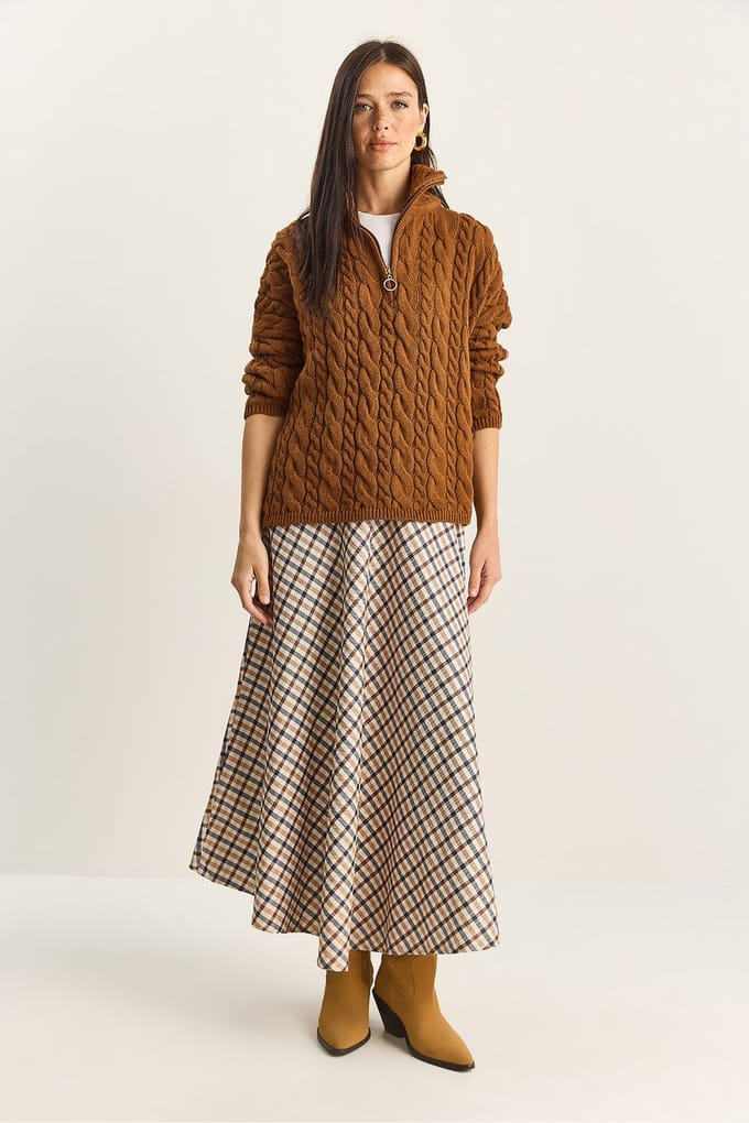 Geruite Hoge Taille Maxi Rok