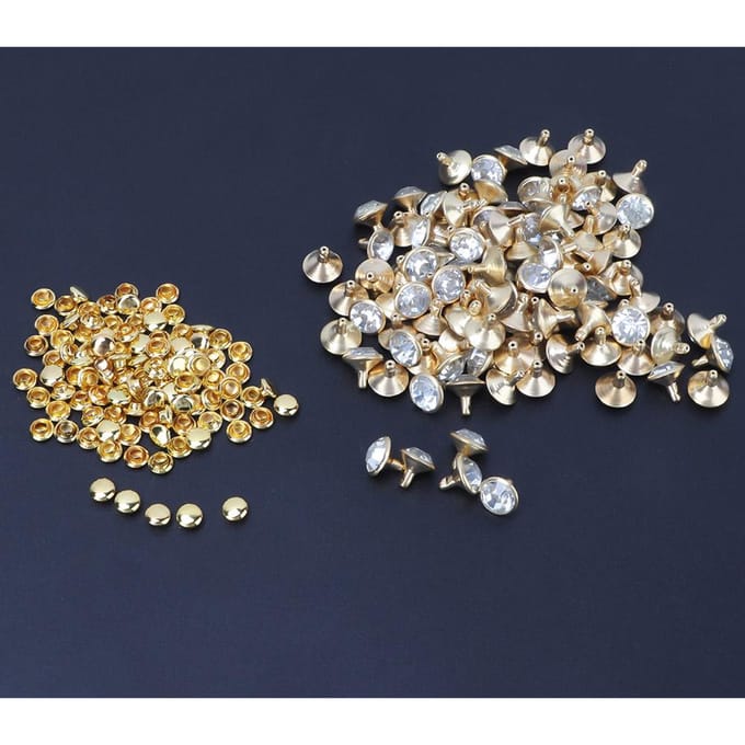 100 stuks 10mm Metalen Strass Klinknagels Studs Spikes Decoratie (Gouden rand + witte kristal) gray