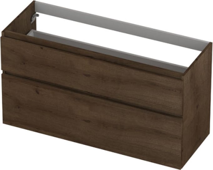 INK wastafelonderkast 2 laden greeploos fineer eiken asymmetrisch 120x45x65cm, chocolate