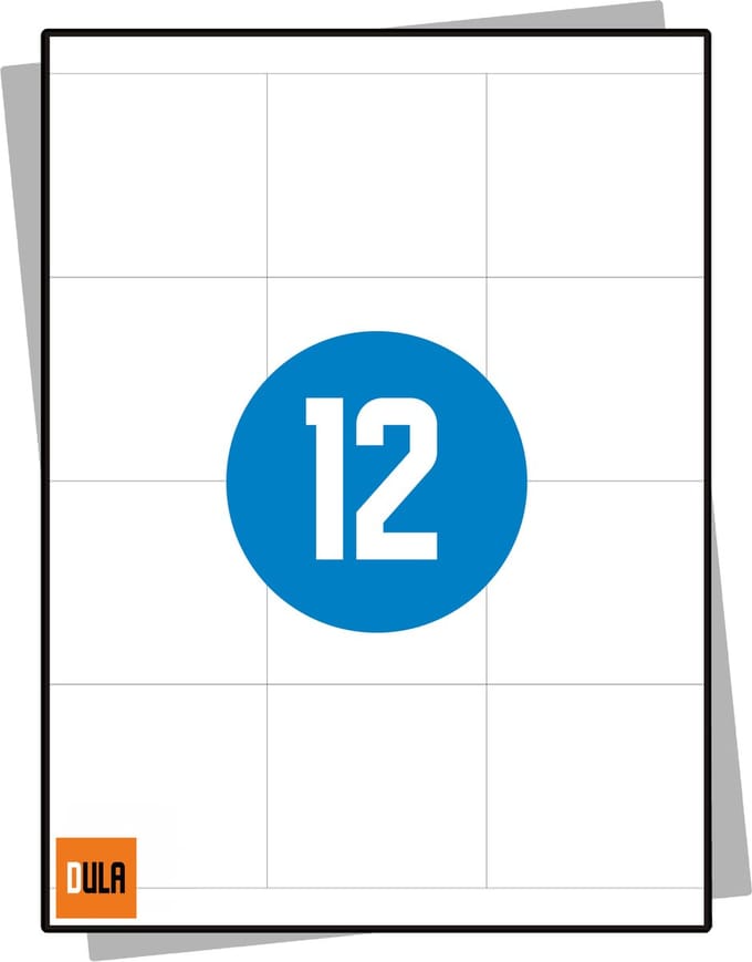 DULA Etiketten - Stickervellen A4 - 12 stickers per vel - 70 x 67,7 mm - 100 vel