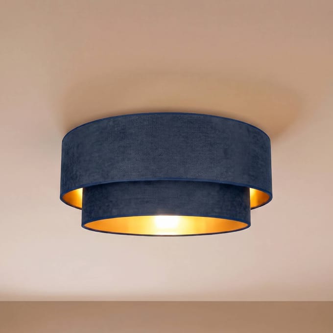 Duolla Plafondlamp Boho, donkerblauw/goud, Ø 60 cm, textiel, E27
