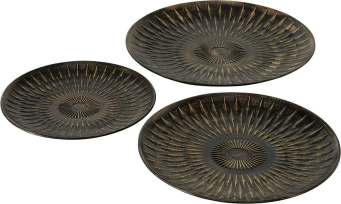 Schaal set van 3 zwarte houten schalen met antiek goud finish