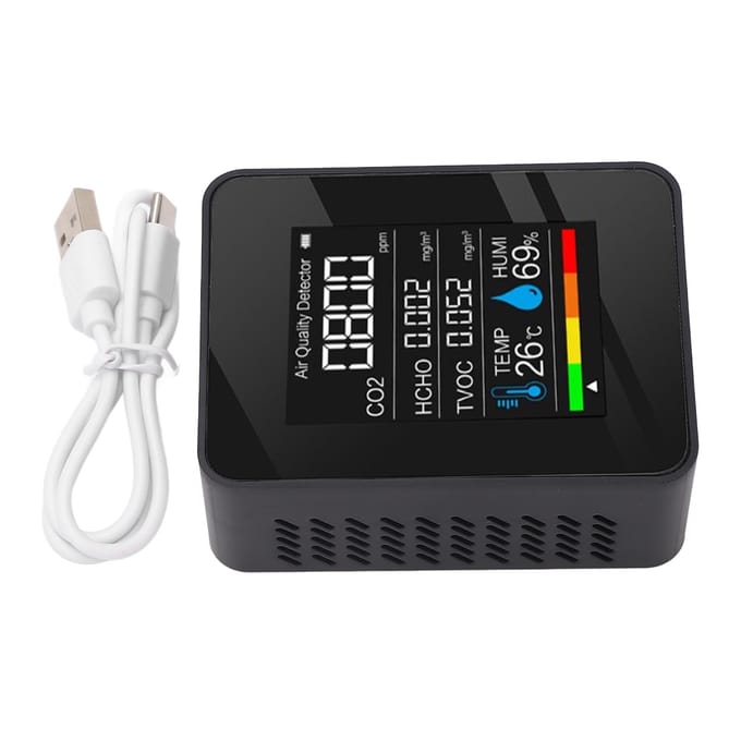 5 in 1 Luchtkwaliteitsmonitor LCD Kleurenscherm CO2 TVOC HCHO Temperatuur Vochtigheid Multifunctionele Lucht black