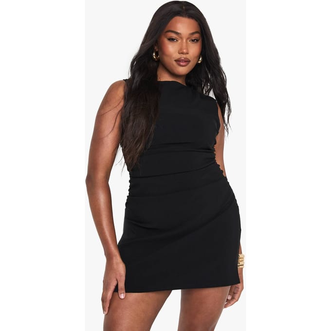 boohoo Dames Plus Ruched Mouwloze Mini Jurk | Black | Maat: 28
