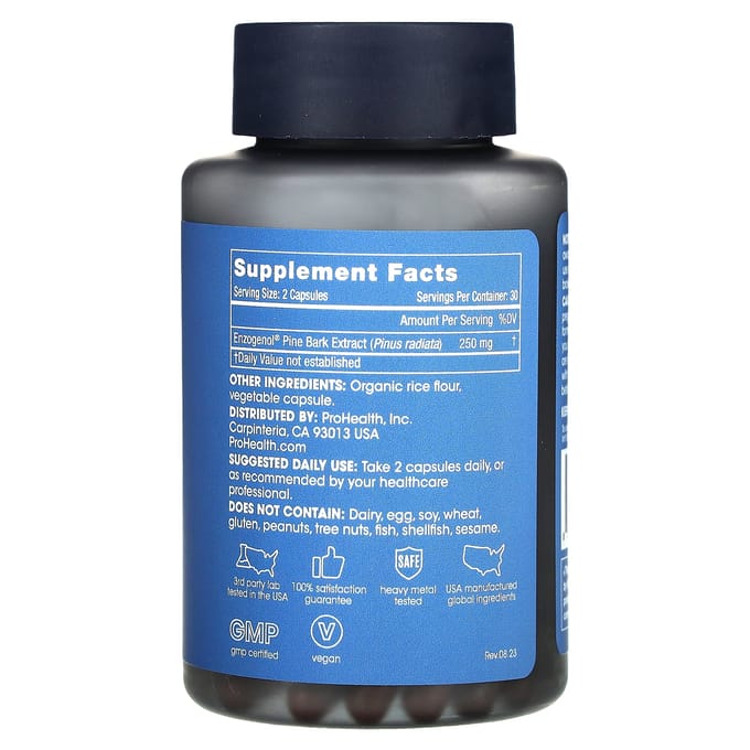 ProHealth Longevity, Enzogenol dennenbextract, 250 mg, 60 capsules (125 mg per capsule)