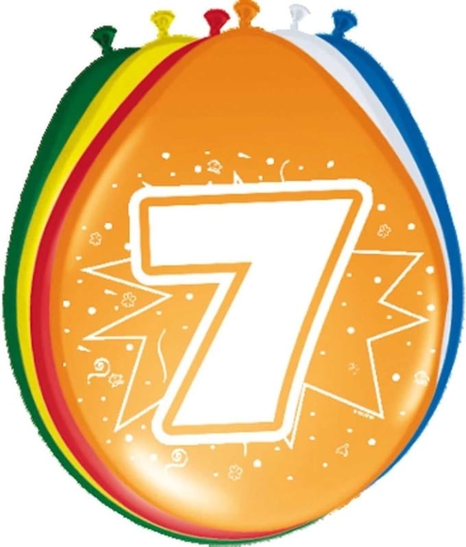Folat Ballonnen 7 jaar - 8x stuks - 30 cm - met opdruk - gekleurd - versiering