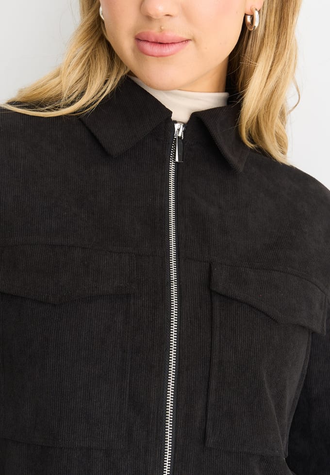 Koord Zip Up Boxy Jas