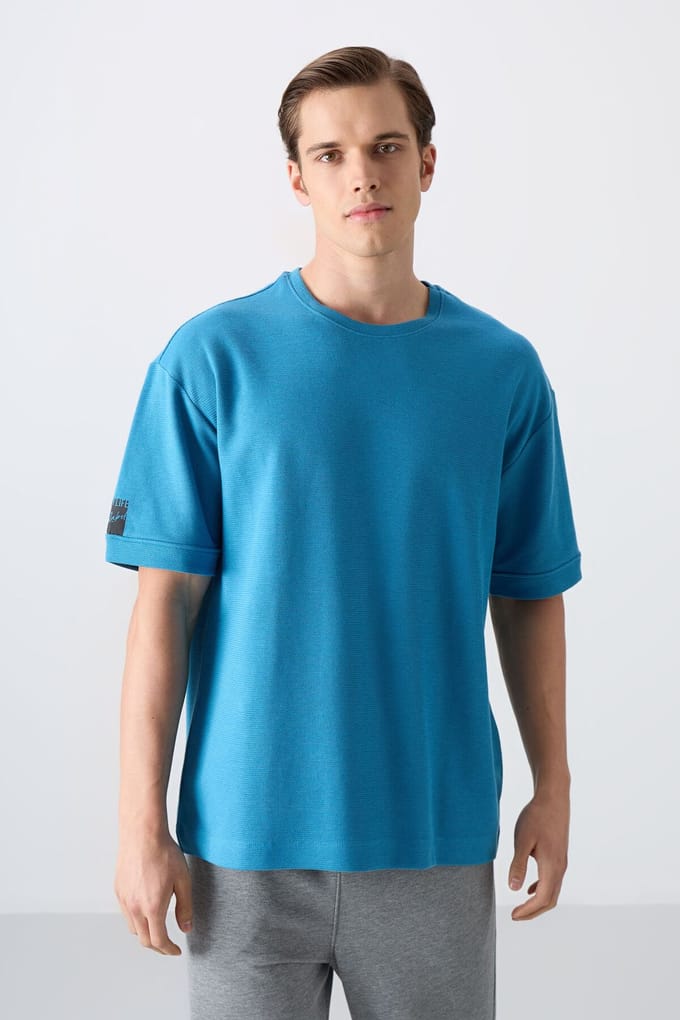 Heren Oversized Crew Neck T-Shirt Met Patch