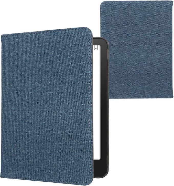 kwmobile e-reader hoesje geschikt voor Amazon Kindle Paperwhite (2024) / Colorsoft hoes - E reader flip case met magneetsluiting - Ereader cover - Denim design in blauw
