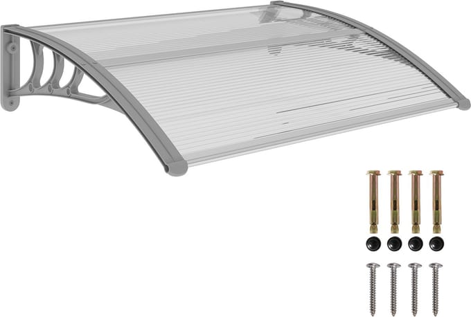 Outsunny-Polycarbonat-Silber-100L x 75B x 23H cm-Vordach für Haustür