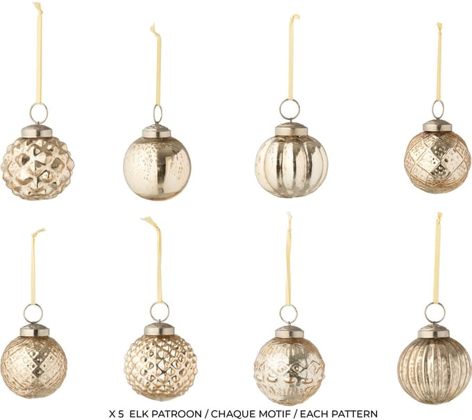 J-Line kerstbal 8 Patronen - glas - goud - doos van 40