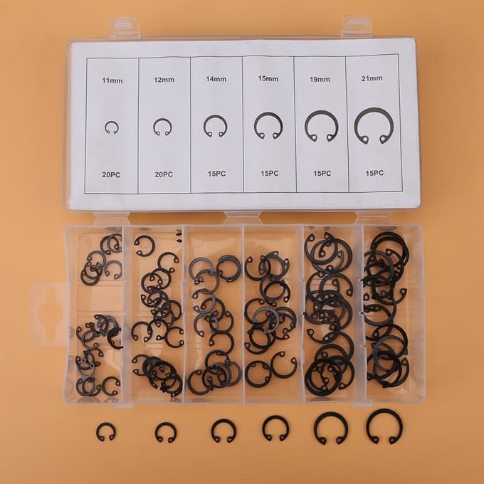 100 stuks Snap-borgring-assortimentset 11 mm 21 mm 6 maten met doos