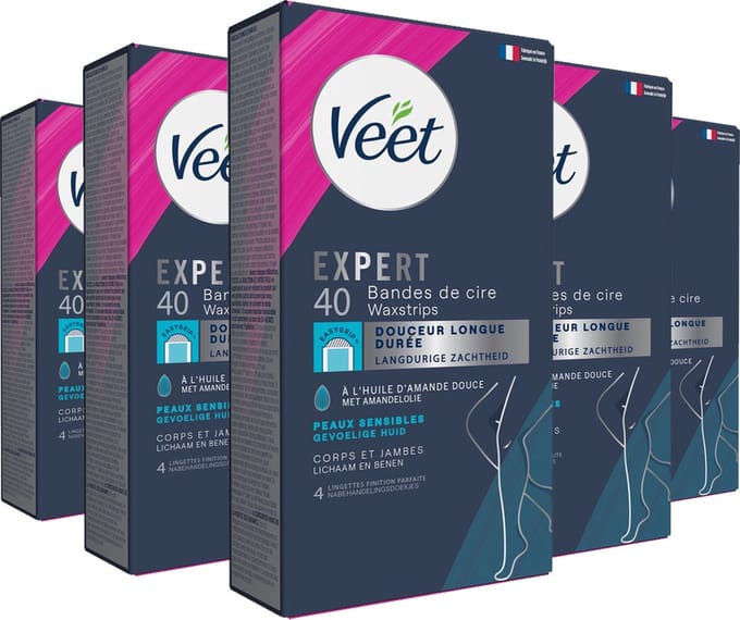 Veet - Expert - Koude Wasstrips - Benen (Sensitive) 40st - 5 Stuks - Voordeelverpakking