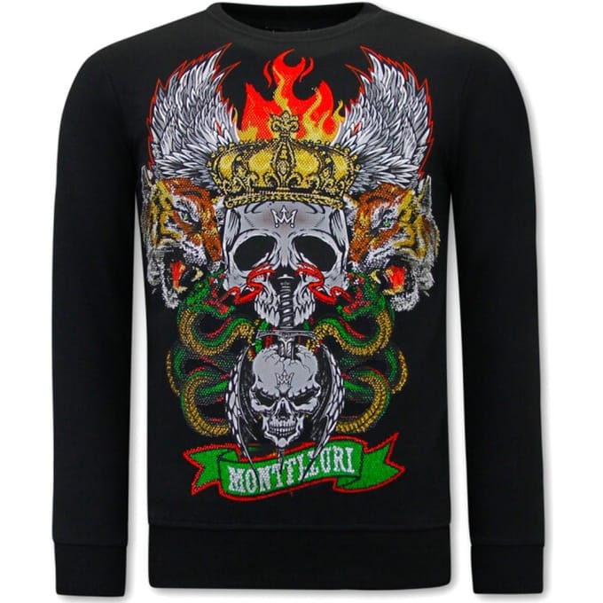 Heren Sweater met Print - Skull Head - 3662 - Zwart