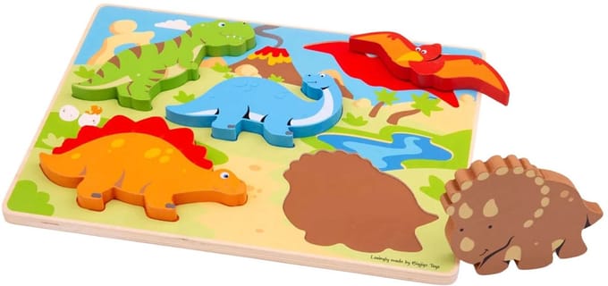 BigJigs houten puzzel Dinosaurussen - educatief speelgoed 5 stukjes.