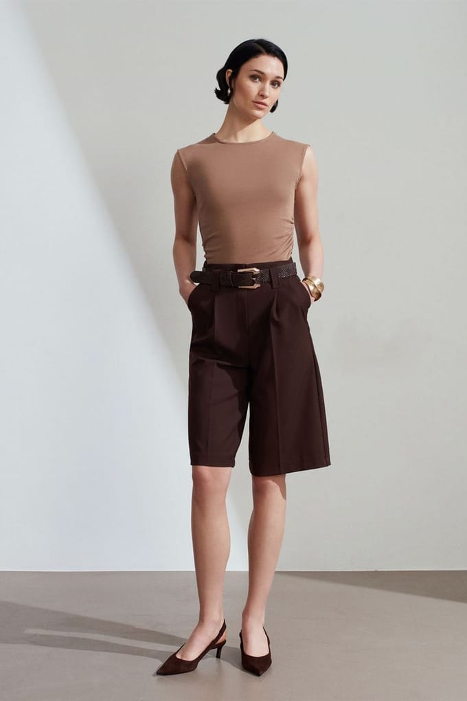 Hogewaisted Geknoopte Wijde Tailored Shorts