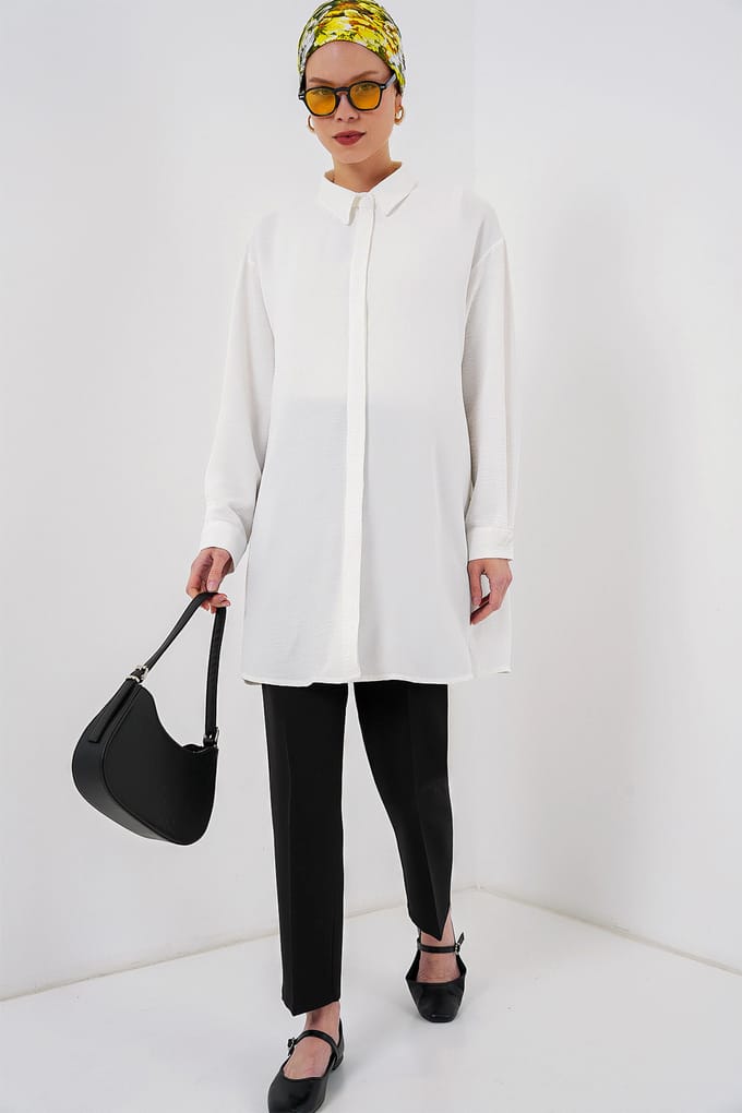 Oversized Lange Mouwen Knopen Blouse met Kraag