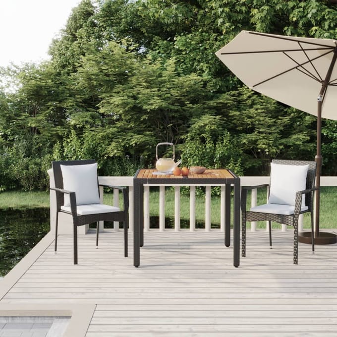 vidaXL - 3-delige - Tuinset - met - kussens - poly - rattan - zwart