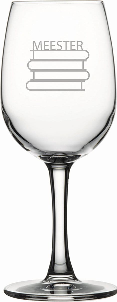 Gegraveerde witte wijnglas 26cl Meester met boeken