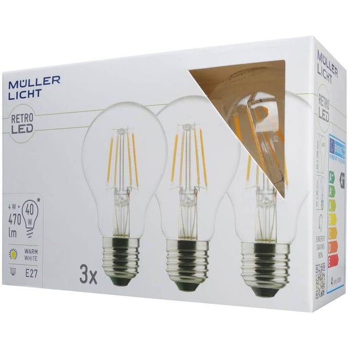 Müller-Licht LED lamp E27 4W 2.700K filament 3 per set, 470lm