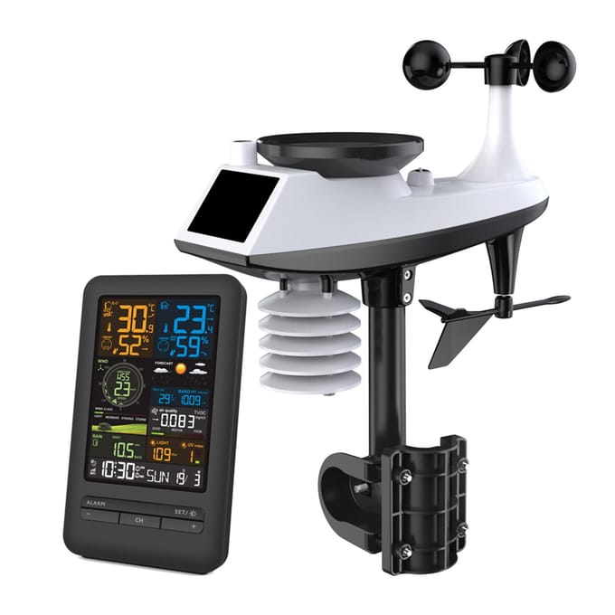 Weerstation met sensor Binnen- en buitenthermometer Thuisweerstations met regenval en wind zwart