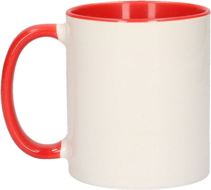 Koffiemok / thee beker - 300 ml - Wit/rood - Cadeau mokken - keramiek