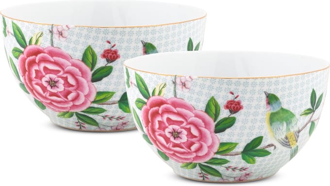 Pip Studio Blushing Birds Kommen - Wit - Porselein - Set van 2 - 15cm