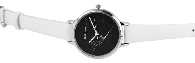 EXCELLANC- Dameshorloge-marmer print op wijzerplaat-wit (imitatie)leder-3 atm waterdicht-diameter 33 mm