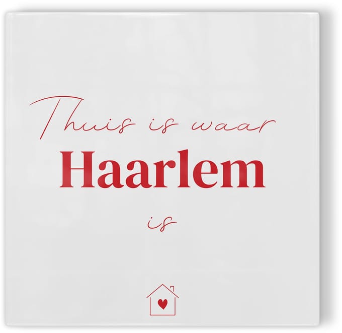 Tegeltje Thuis is waar Haarlem is - wit rood - tegeltje stad - tegeltje met tekst