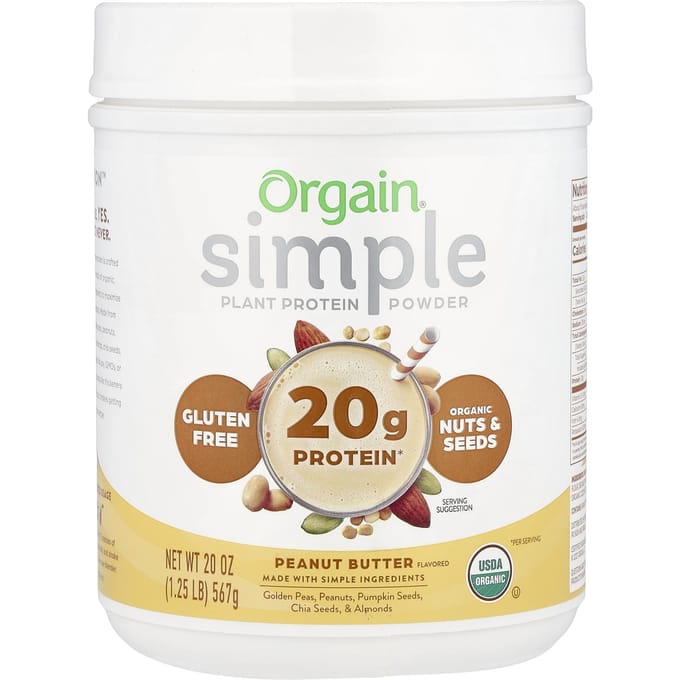 Orgain, Simple, Poudre de Protéines Végétales, Beurre de Cacahuète, 20 oz (567 g)