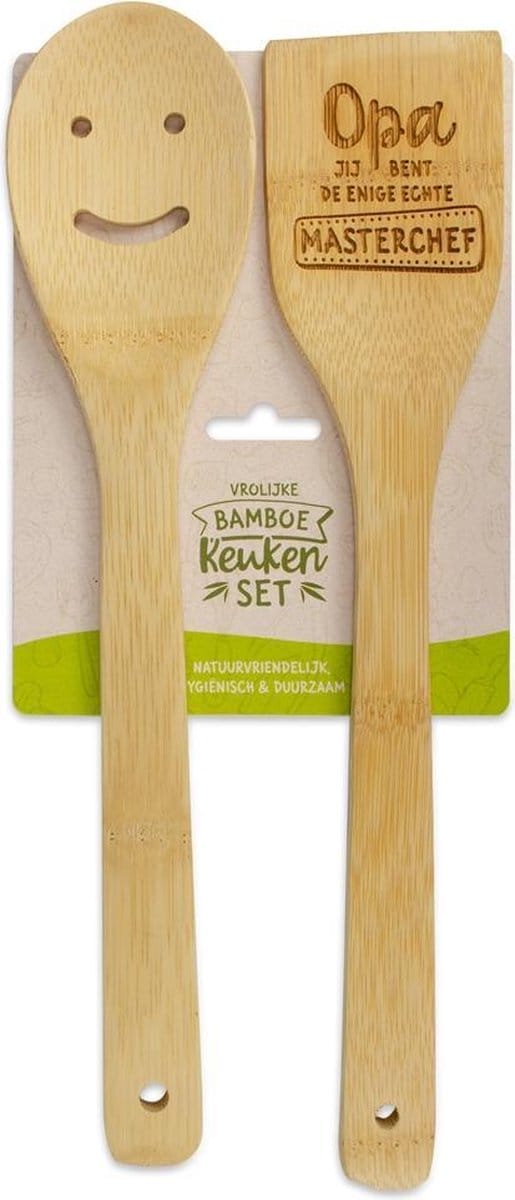 Bamboe keukenset met tekst Opa jij bent de enige echte masterchef