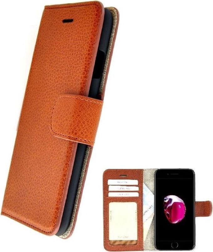 Hoesje Echt Leder Wallet Bookcase Bruin Pearlycase® Geschikt voor Apple iPhone 6/ 6s
