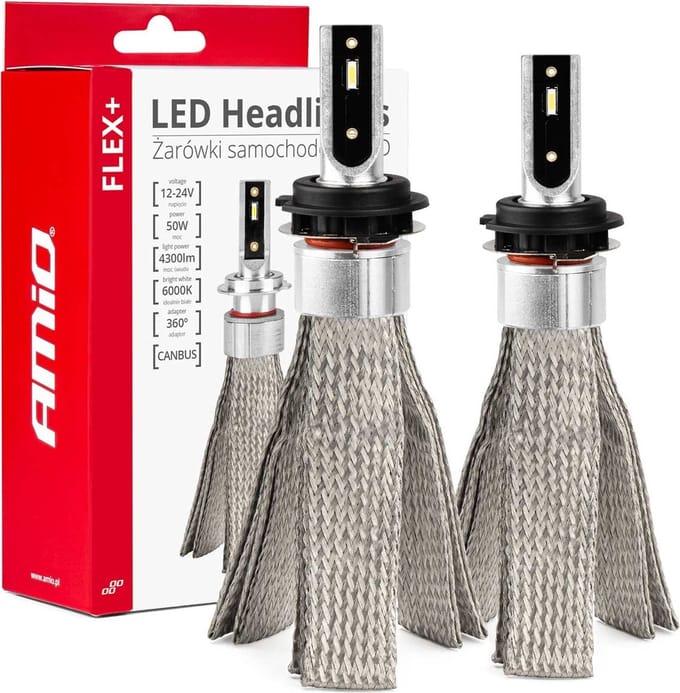 AMiO LED Koplampen FLEX+ Serie H7-1 canbus 6000K 12-24V Dimlichten Wit